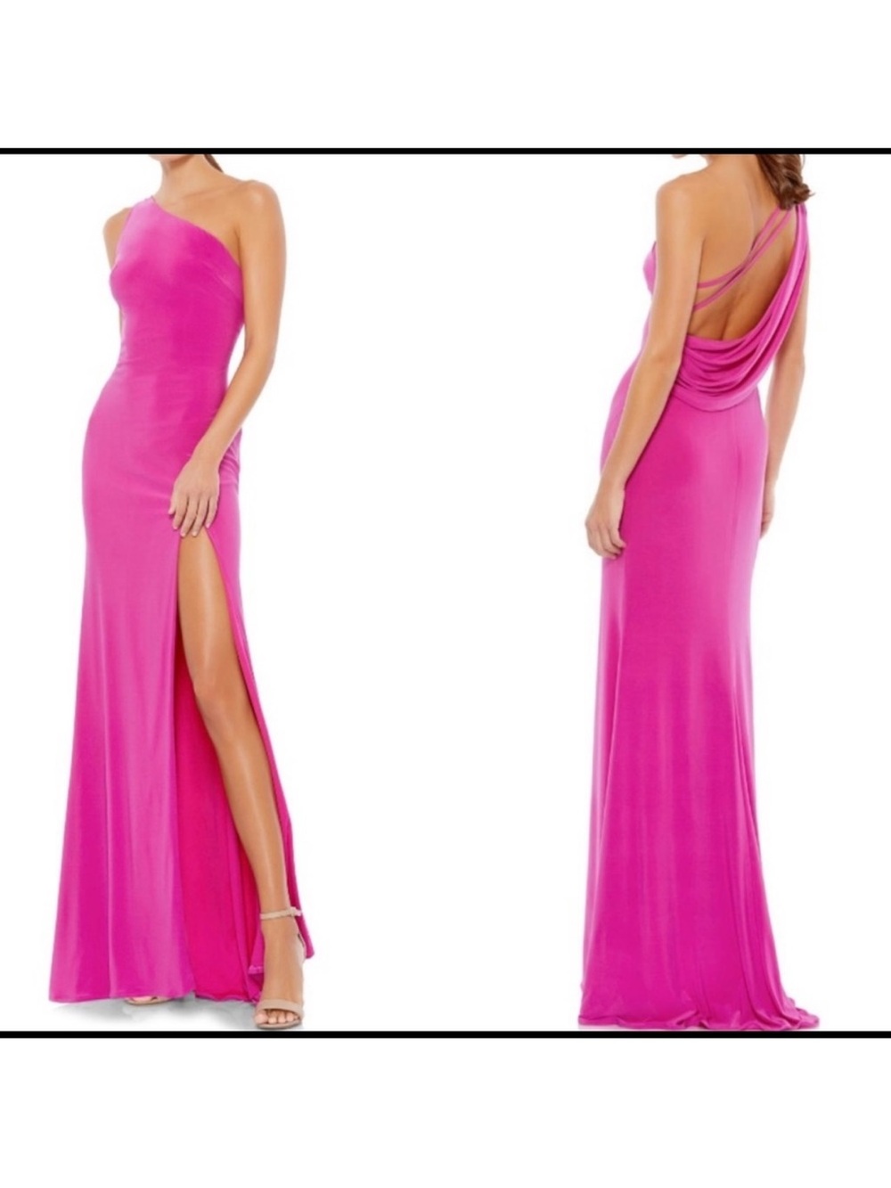 Ieena for Mac Duggal Pink One Shoulder Draped Back Formal Dress